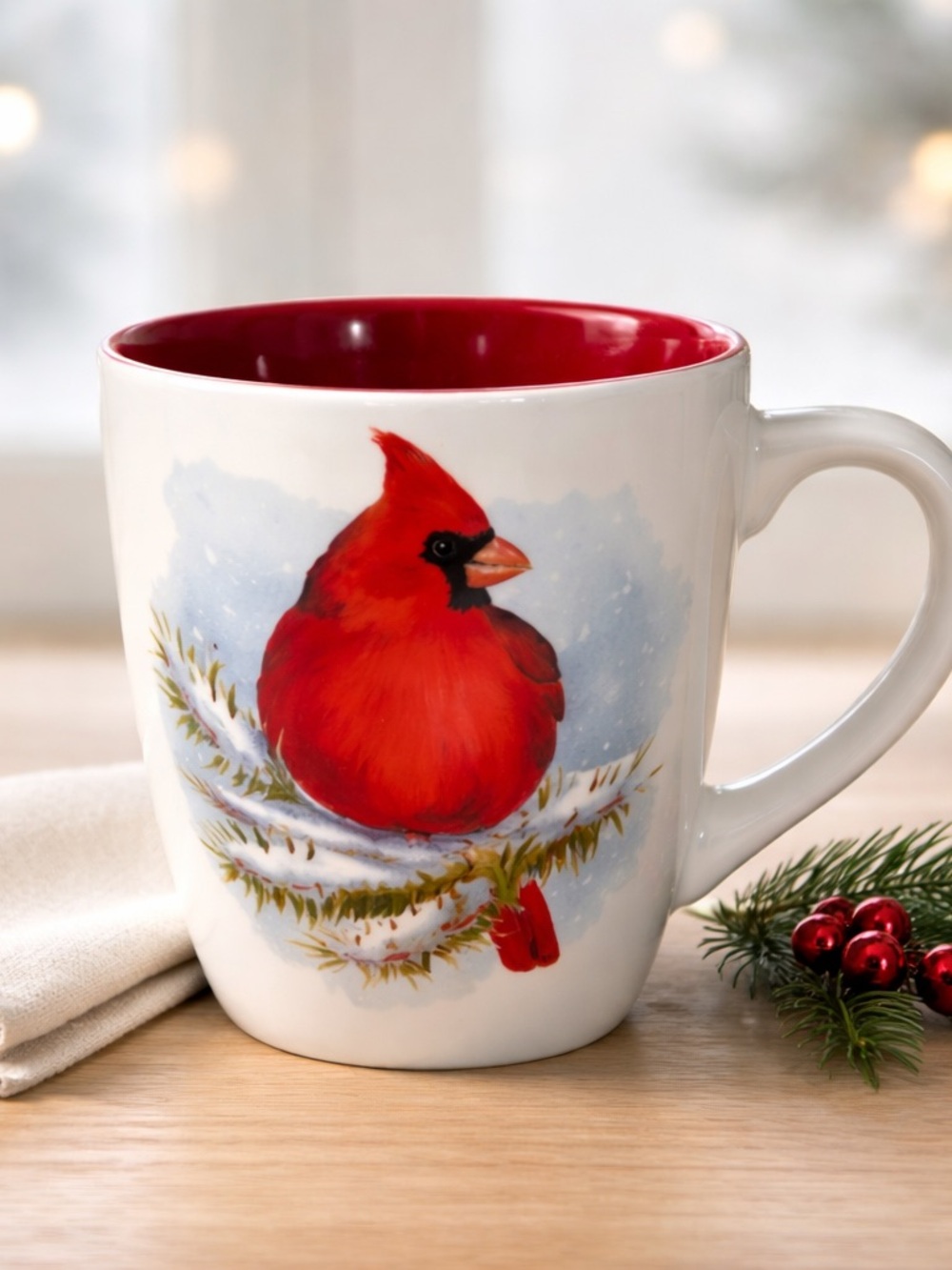 burton+BURTON Red Cardinal Sitting On Tree Branch Mug 12 OZ.
